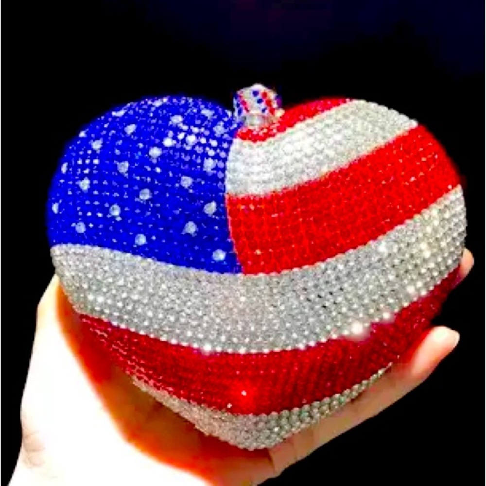 Patriotic Heart-Shaped Rhinestone Clutch